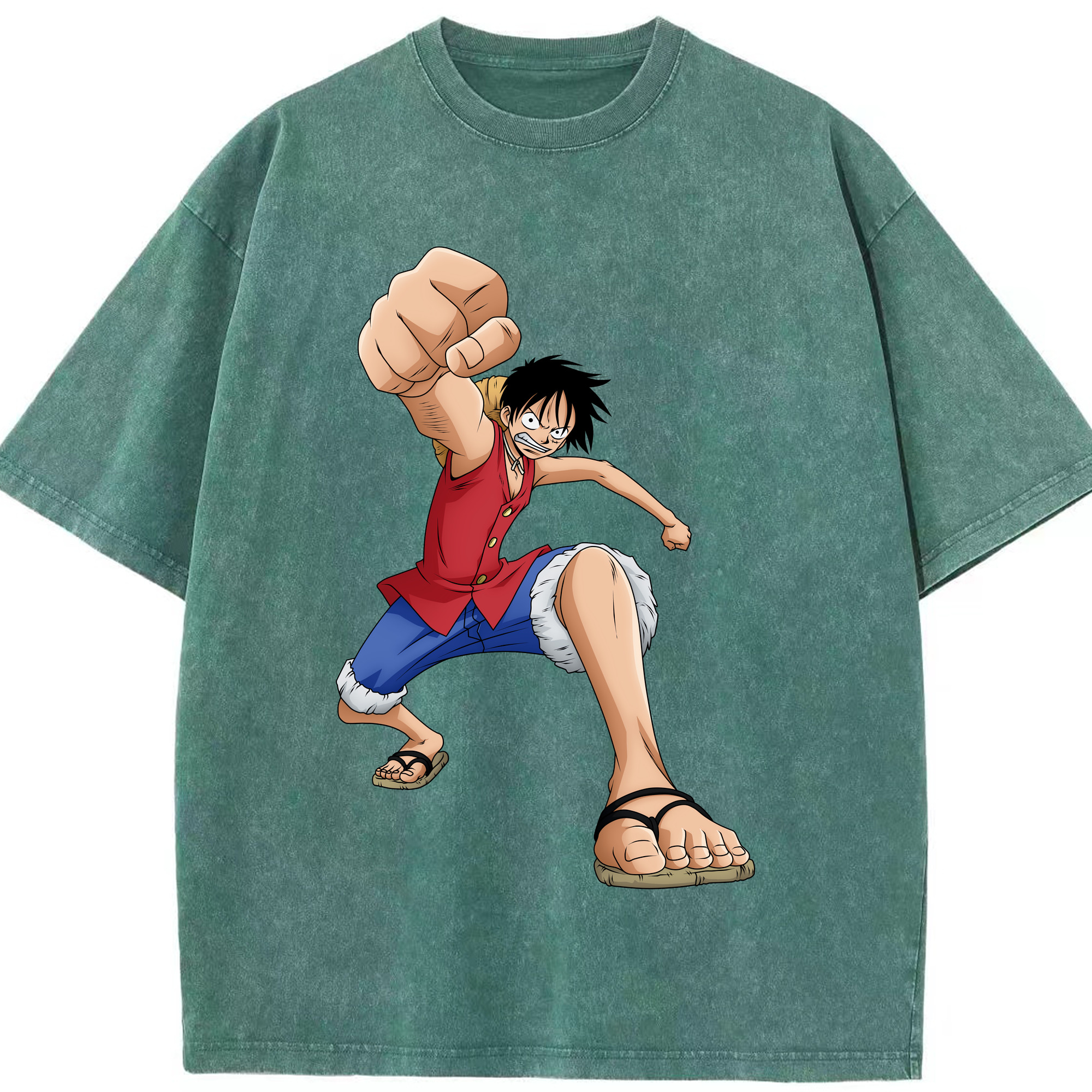 ワンピース モンキー・D・ルフィ ONE PIECE Monkey D. Luffy 綿100% ヴィンテージ風 半袖Tシャツ（フロントプリント）